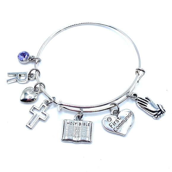First Communion Charm Bracelet Child Size Bangle Religious - Picture 5 of 6